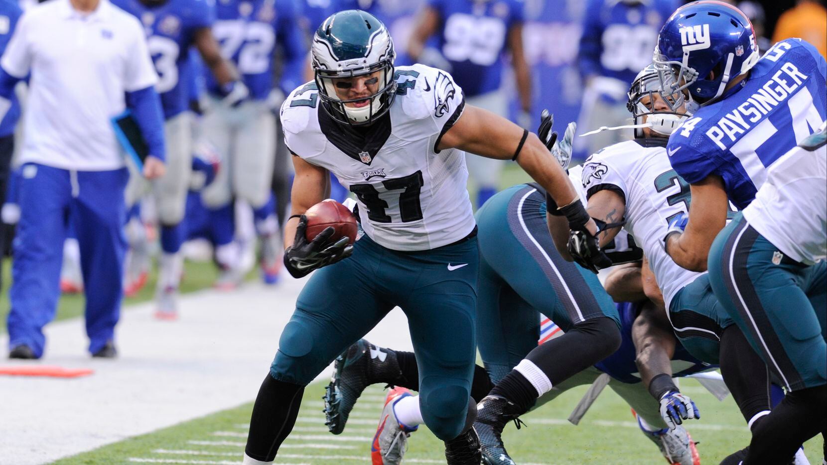 Philadelphia Eagles' Trey Burton (47) returns a blocked punt for a touchdown during the...