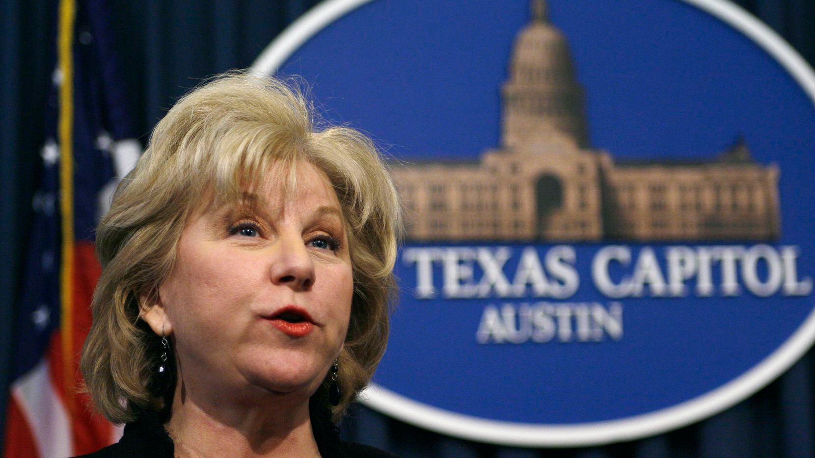 Then-Sen. Jane Nelson speaks during a news conference Tuesday, Feb. 3, 2009, in Austin,...