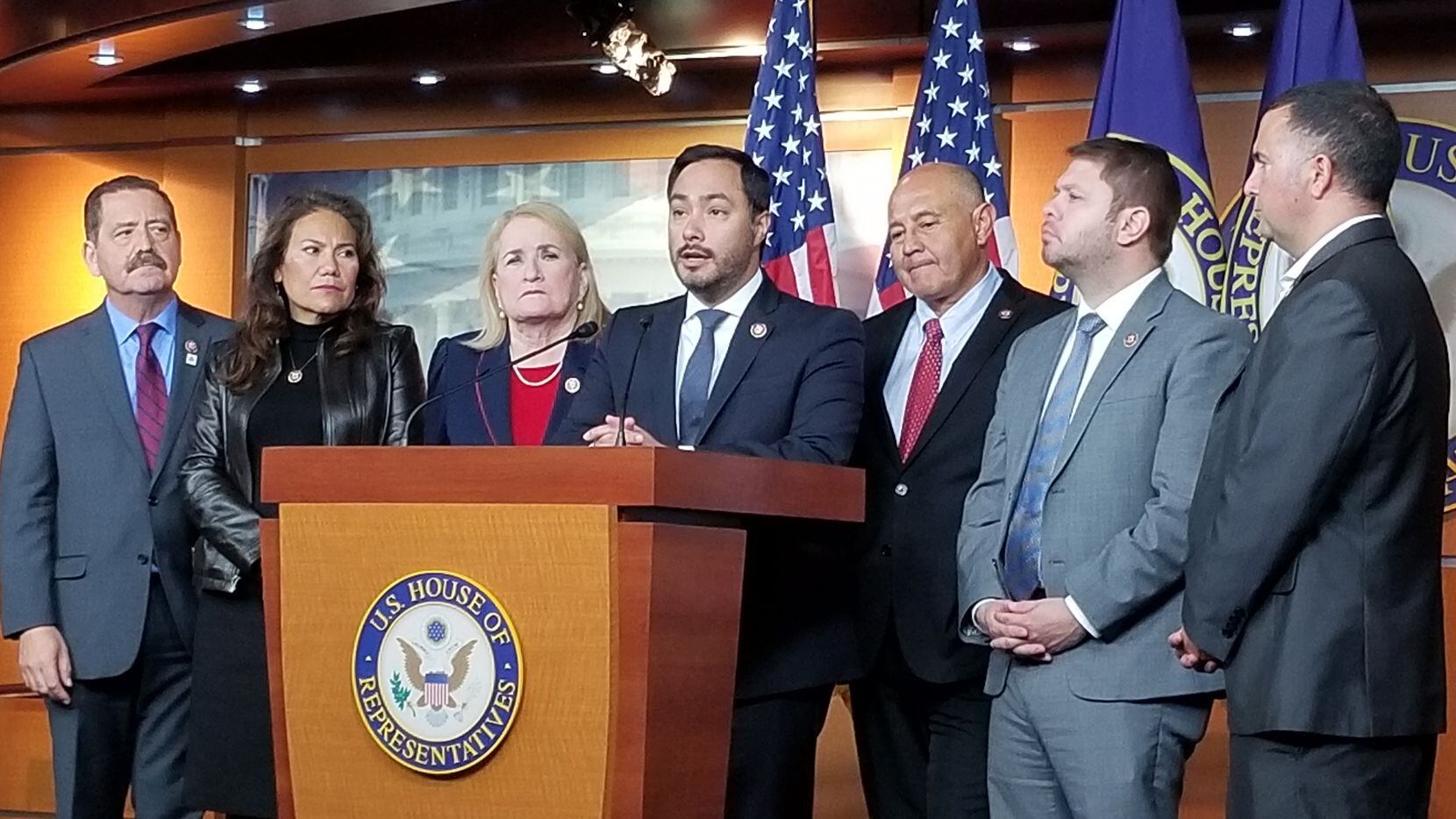 Rep. Joaquin Castro, D-San Antonio, and chairman of the Congressional Hispanic Caucus, leads a news conference with caucus members on Nov. 12, 2019, after the Supreme Court heard arguments on President Donald Trump's decision to scrap the DACA program, which protected young people brought into the United States illegally from deportation.