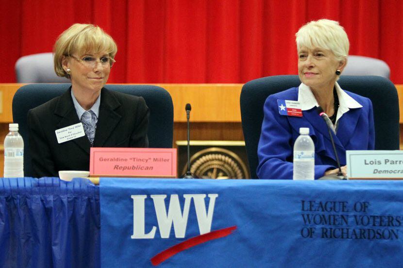 Candidates Geraldine "Tincy" Miller, left, and Lois Parrott participated in a candidates'...