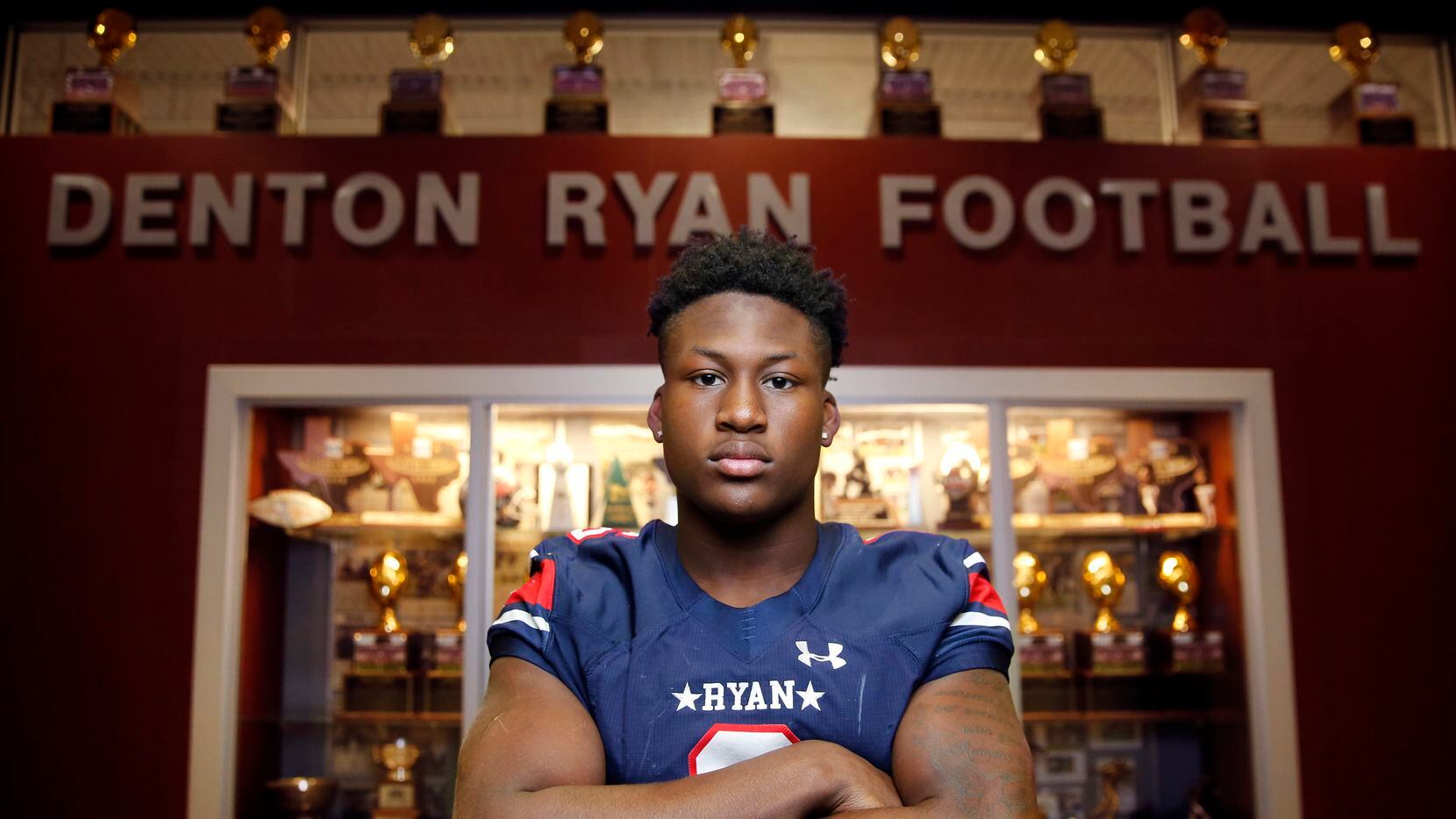 Denton Ryan junior Anthony Hill Jr., SportsDay’s No. 1 recruit, is photographed before the...