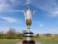 Championship trophy of the 2023 KitchenAid Senior PGA Championship at PGA Frisco golf course...
