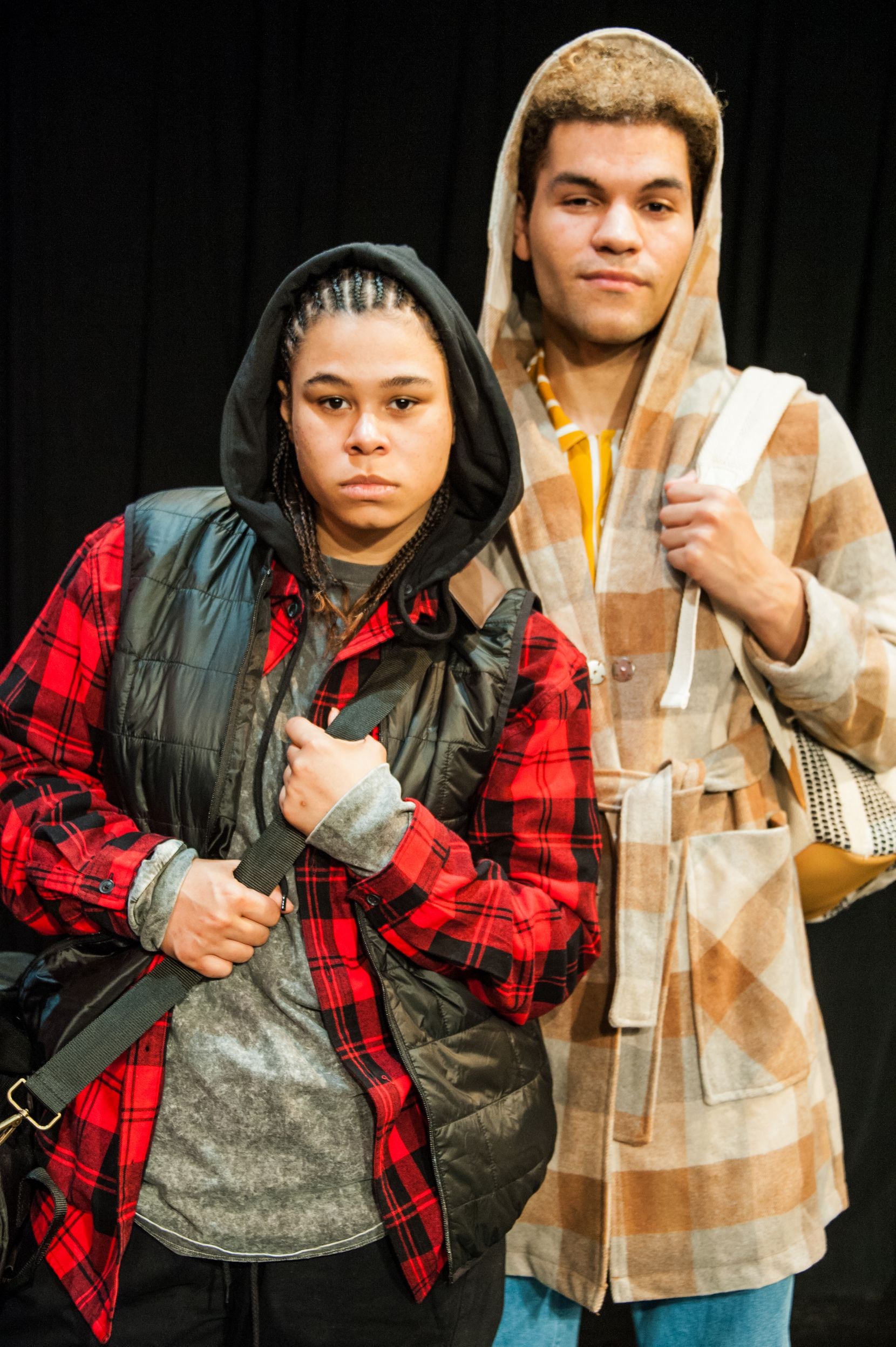 J Davis-Jones (left) and Dominic Pecikonis star as teenagers who fall in love at a Los Angeles homeless shelter in Cara Mia Theatre Co.'s production of Detroit playwright Emilio Rodriguez's "Swimming While Drowning."