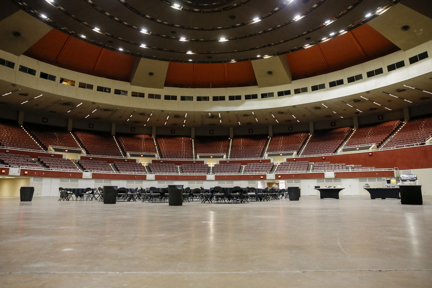 The convention center arena, along with the building that now houses the Black Academy of Arts and Letters, are the oldest portions of the Kay Bailey Hutchison complex, dating back to 1957.