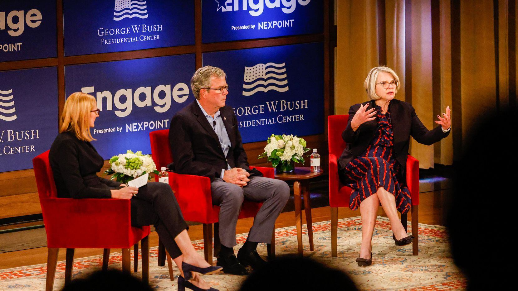 From left, moderator Holly Kuzmich, Executive Director of the Bush Institute with former...