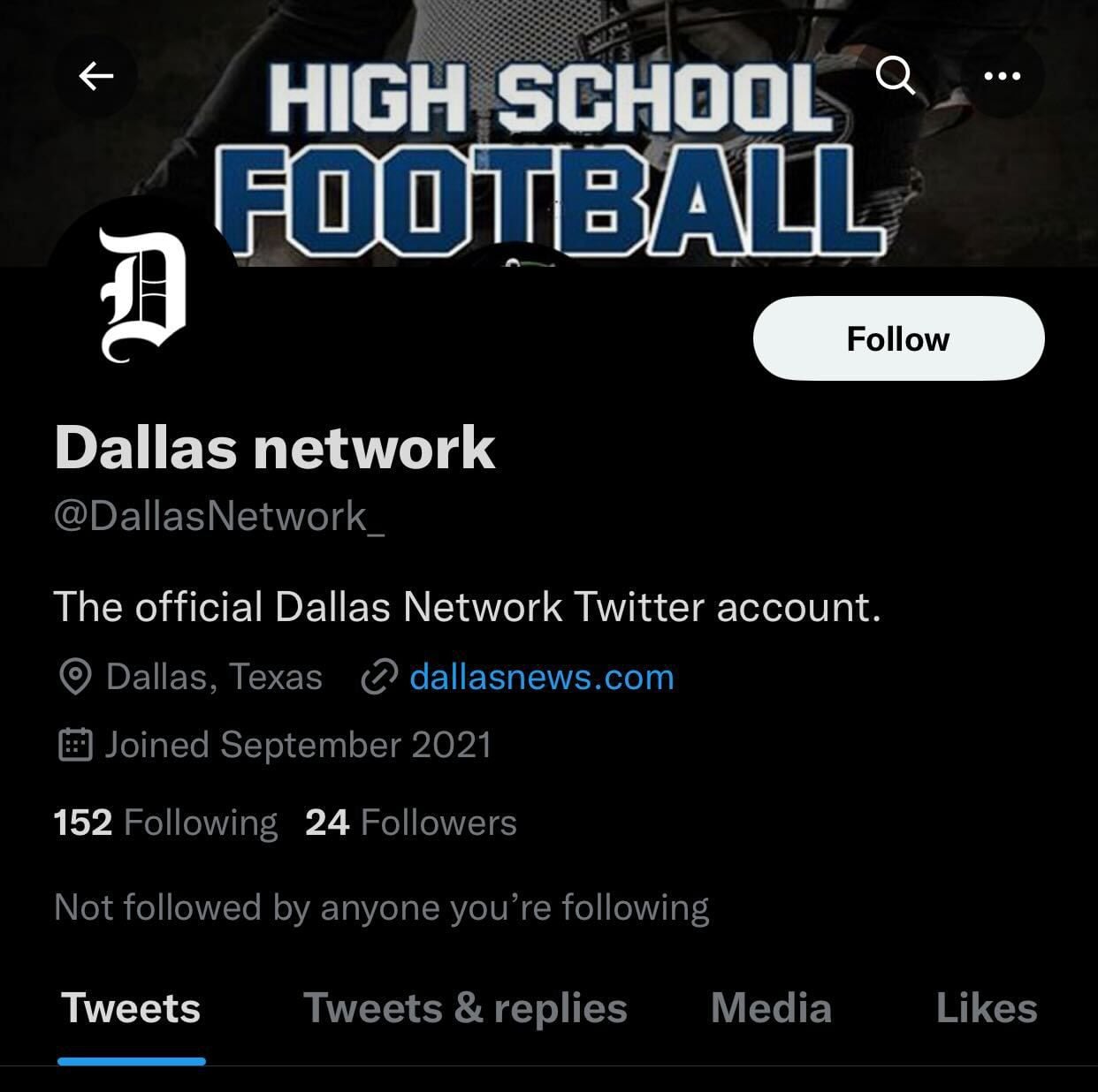Screenshot "Dallas network"spam twitter account that posts scam posts about high school...