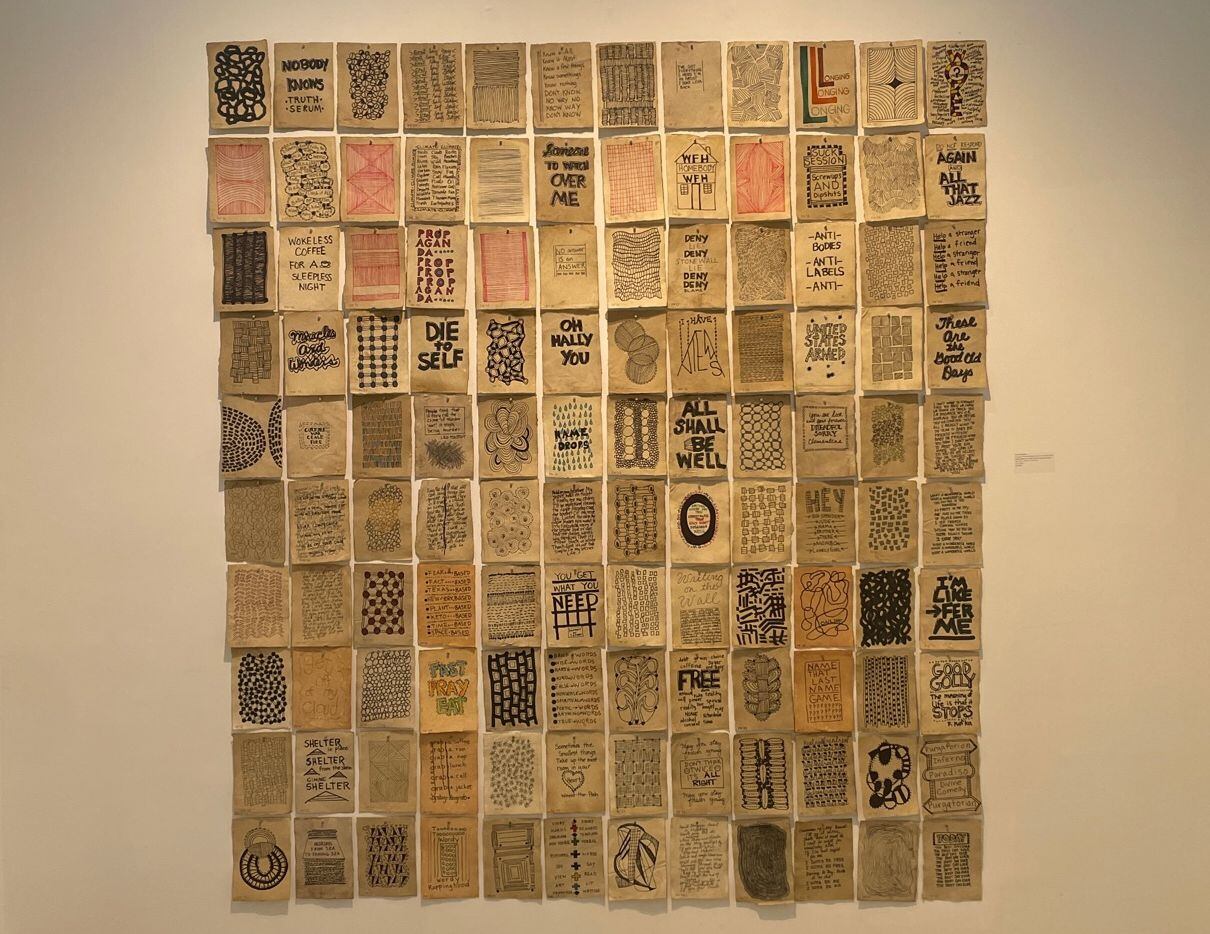 Dallas artist Pamela Nelson's "Thought Patterns (Another Brick In the Wall)" is at Craighead...