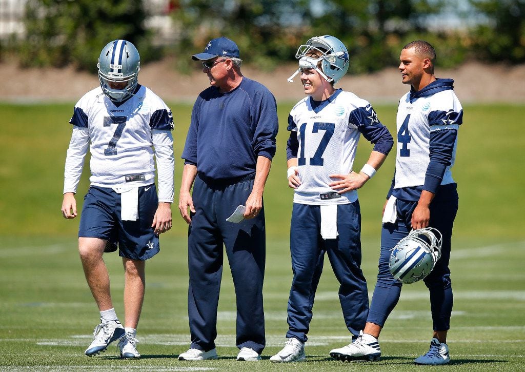 Dallas Cowboys quarterbacks coach Wade Wilson (second from left) is pictured with his...