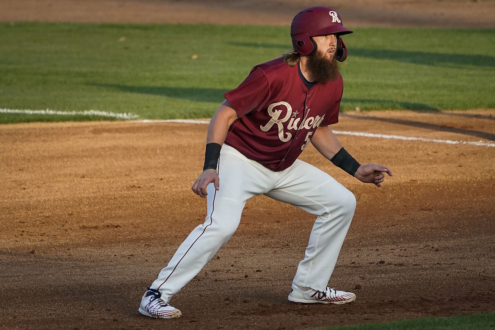Frisco RoughRiders infielder Davis Wendzel takes a lead off of first base during the season...