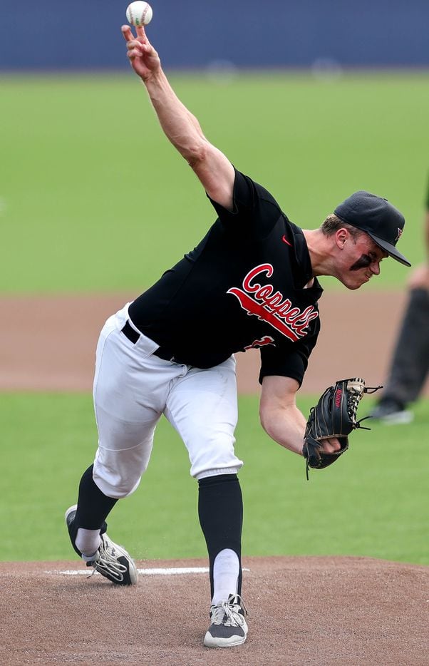 Coppell starting pitcher Landry Fee delivers a pitch to Prosper during game 3 of the 6A...