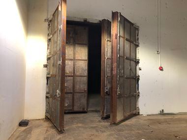 Double blast doors lead to an old jet engine test chamber in the basement of the Braniff...