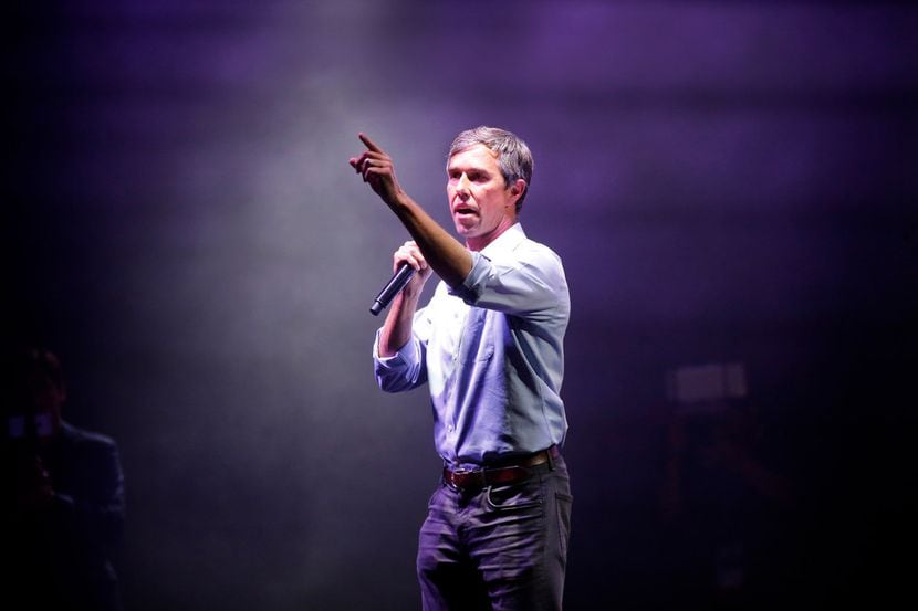 U.S. Senate candidate Rep. Beto O'Rourke (D-Texas) thanks his supporters during the election...