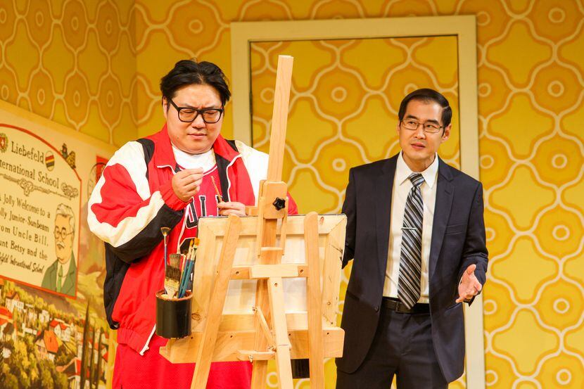 Oscar Seung (left) stars as future North Korean dictator Kim Jong Un and Albert Park plays...