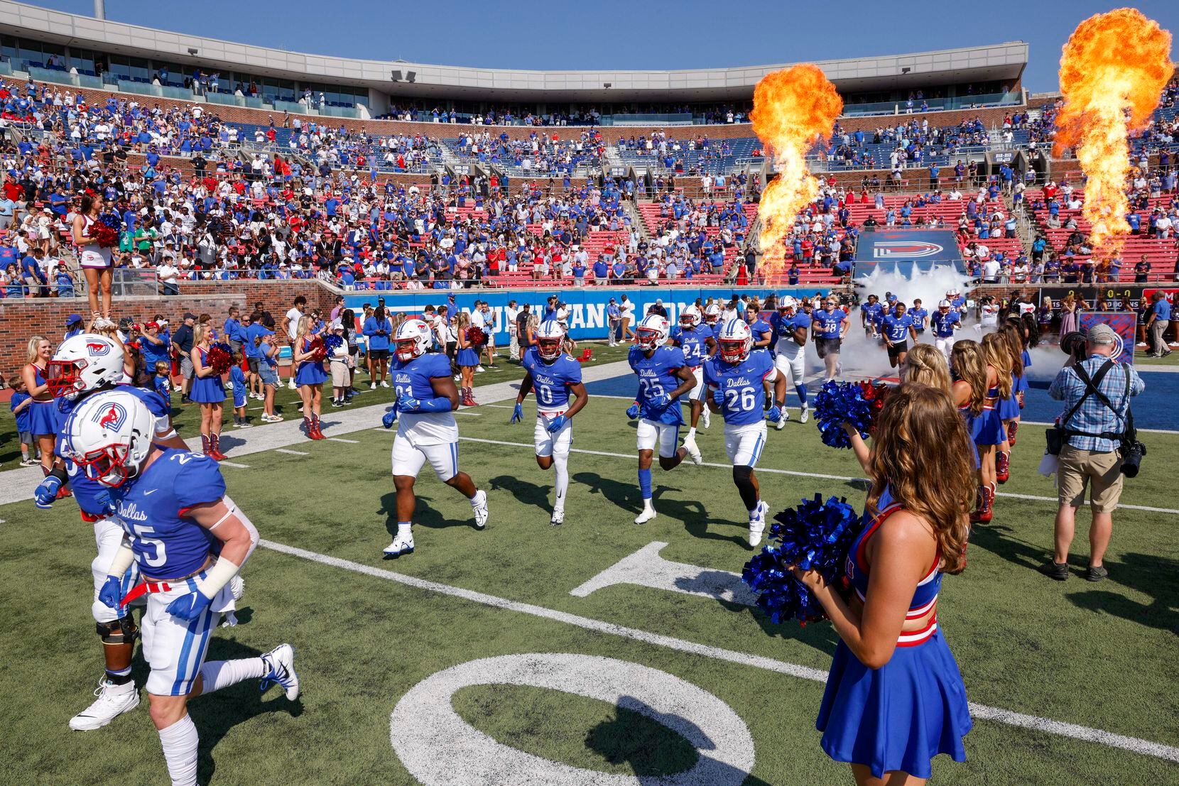SMU takes the field before a game against TCU at Ford Stadium, Saturday, Sept. 24, 2022 in...