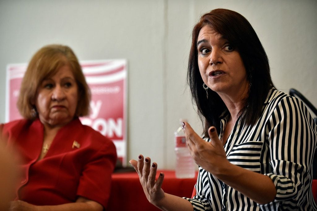 Nancy Richer (right), Hispanic engagement director for the Dallas County Republican Party,...