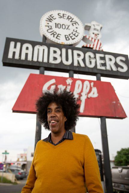 Jonathan Norton in front of Griff's Hamburgers in the Pleasant Grove neighborhood where he...