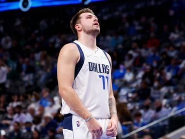 Dallas Mavericks guard Luka Dončić (77) during the first quarter of a NBA game between the Dallas Mavericks and the San Antonio Spurs on Thursday, Oct. 28, 2021, at the American Airlines Center in Dallas.