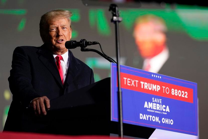 Former President Donald Trump speaks at a campaign rally in support of the campaign of Ohio...