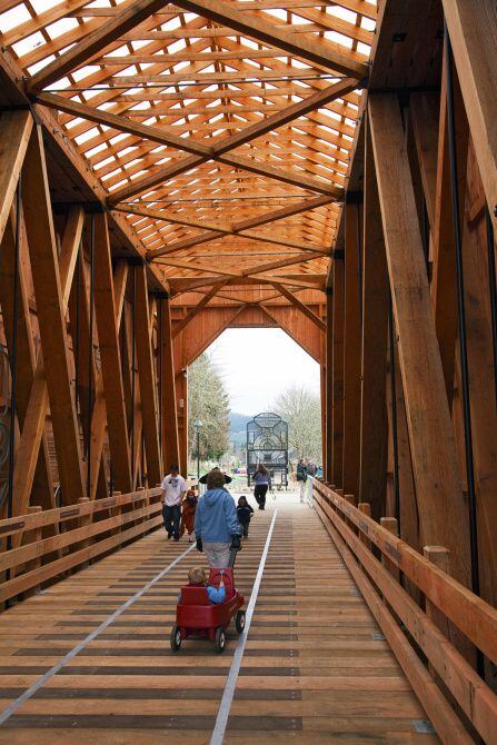  Once a railroad bridge, the Chambers Bridge outside Cottage Grove, Oregon, has been...