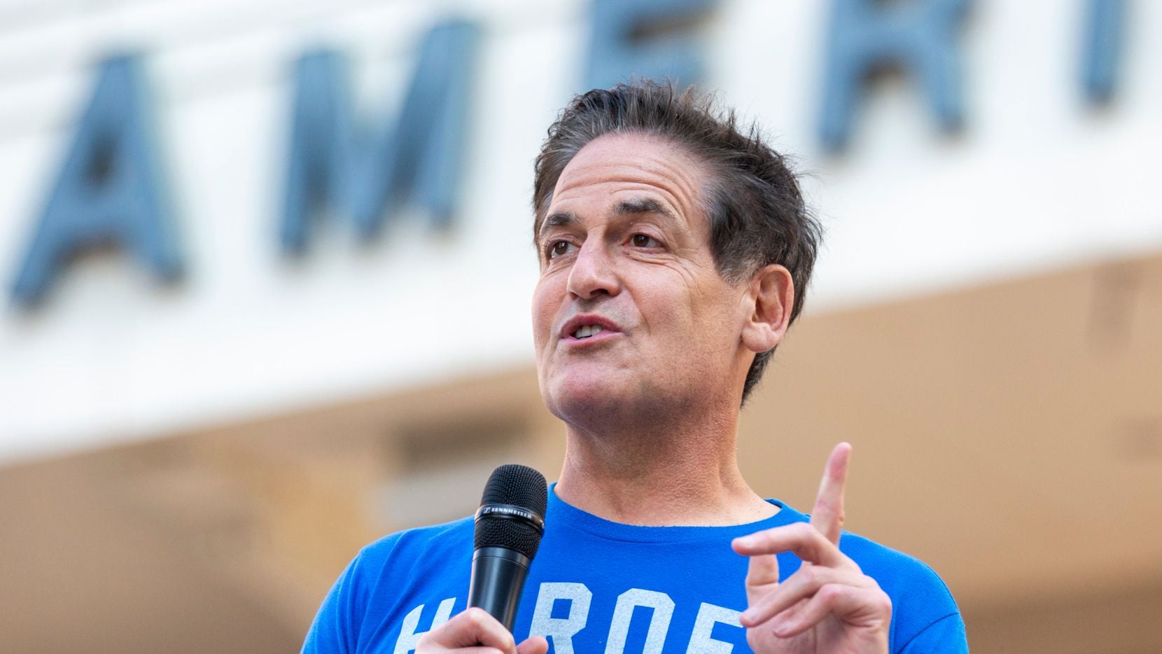 Mark Cuban speaks at Victory Plaza outside the American Airlines Center last year. Cuban's...