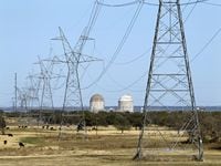 Electrical transmission lines lead to Luminant's Comanche Peak Nuclear Power Plant near Glen Rose.