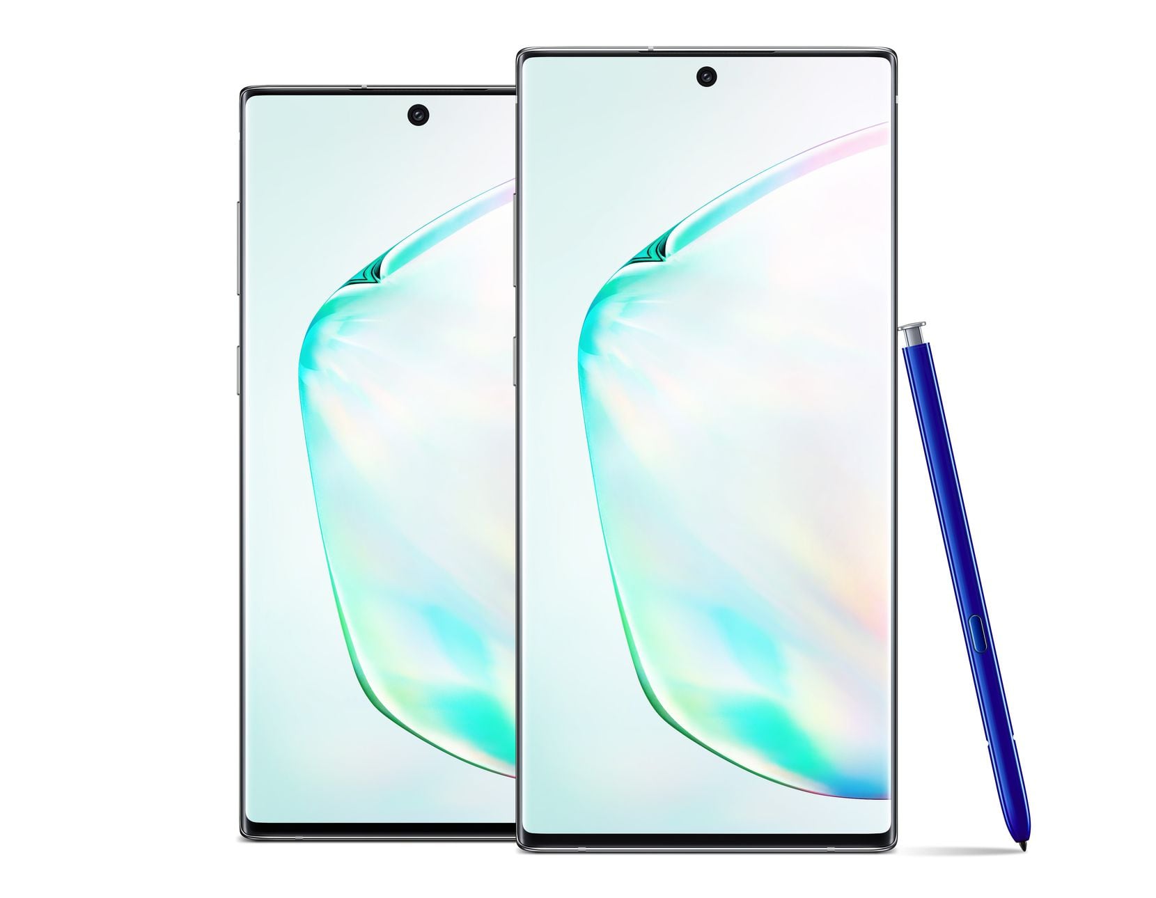 The Samsung Galaxy Note 10 (left), and Note 10+.