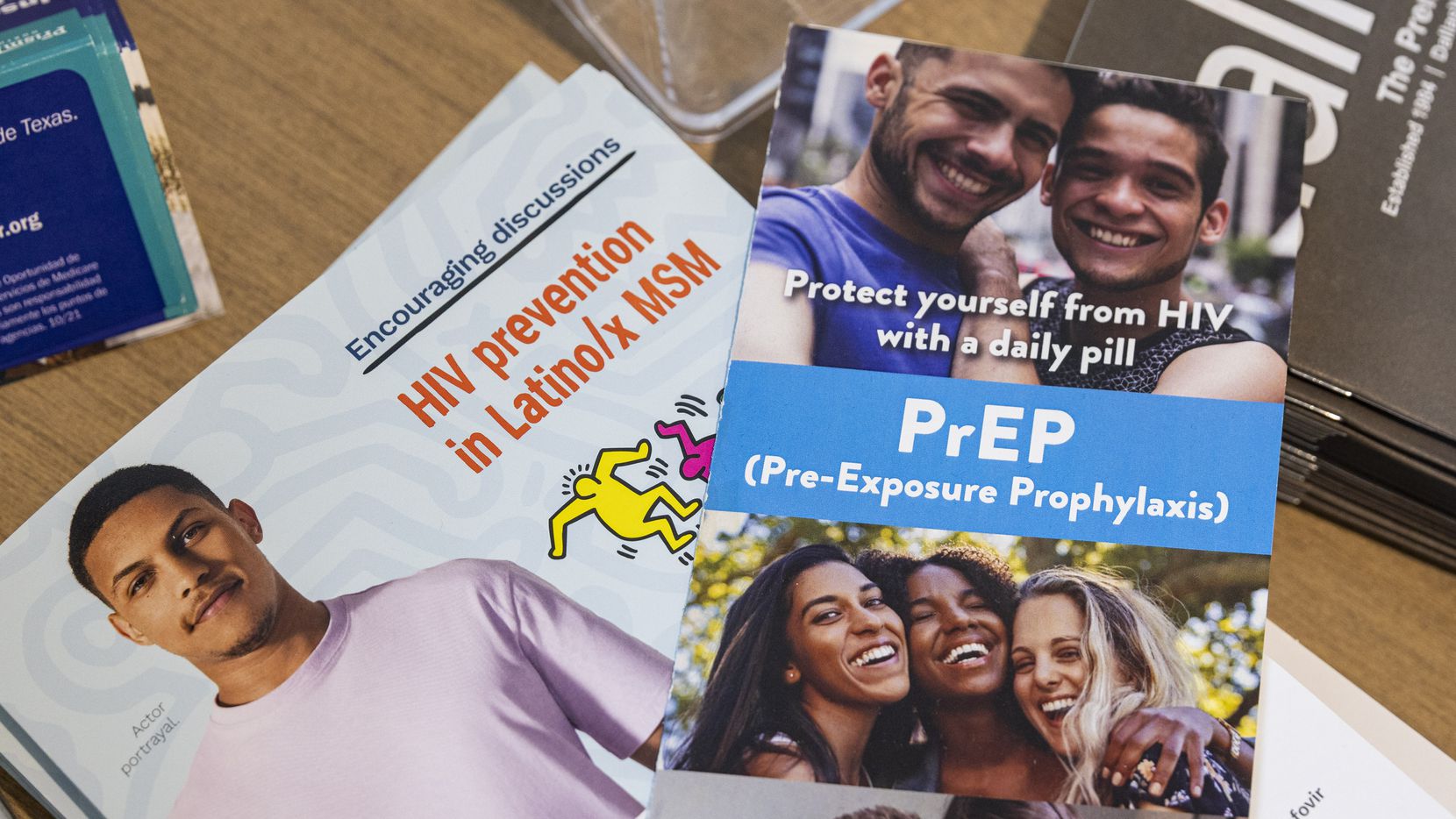 Pamphlets about using PrEP (pre-exposure prophylaxis) medication to prevent HIV at Prism...