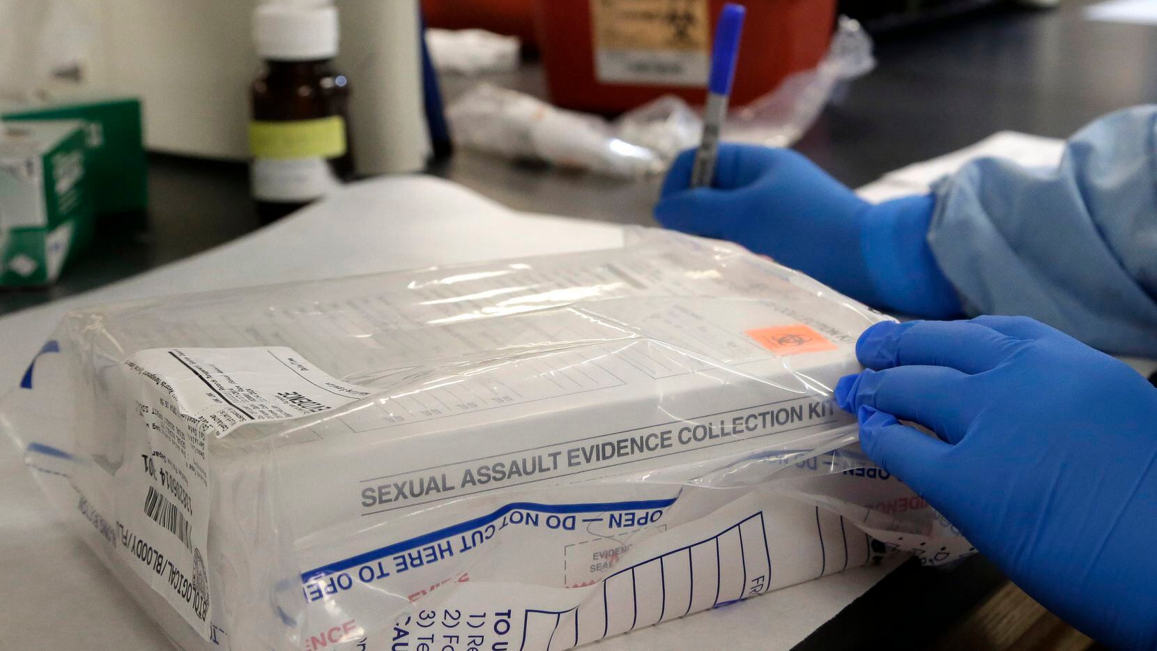 A sexual assault evidence kit is logged in the biology lab at the Houston Forensic Science...