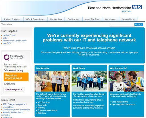 aptura de pantalla tomada de la página de los servicios de salud para las zonas de East y...