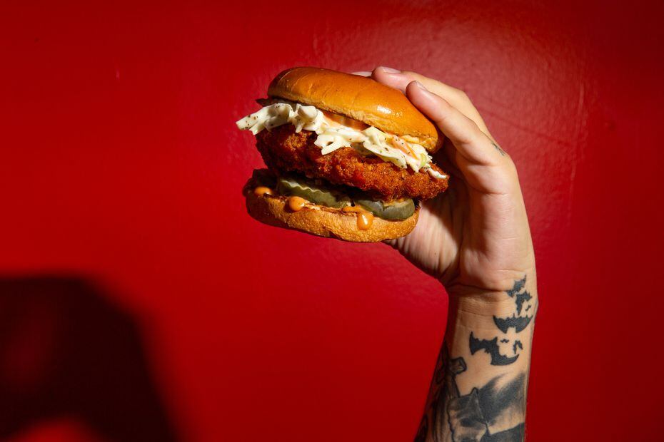 Project Pollo sells a Nashville hot chikn sandwich made with plant-based protein, not...