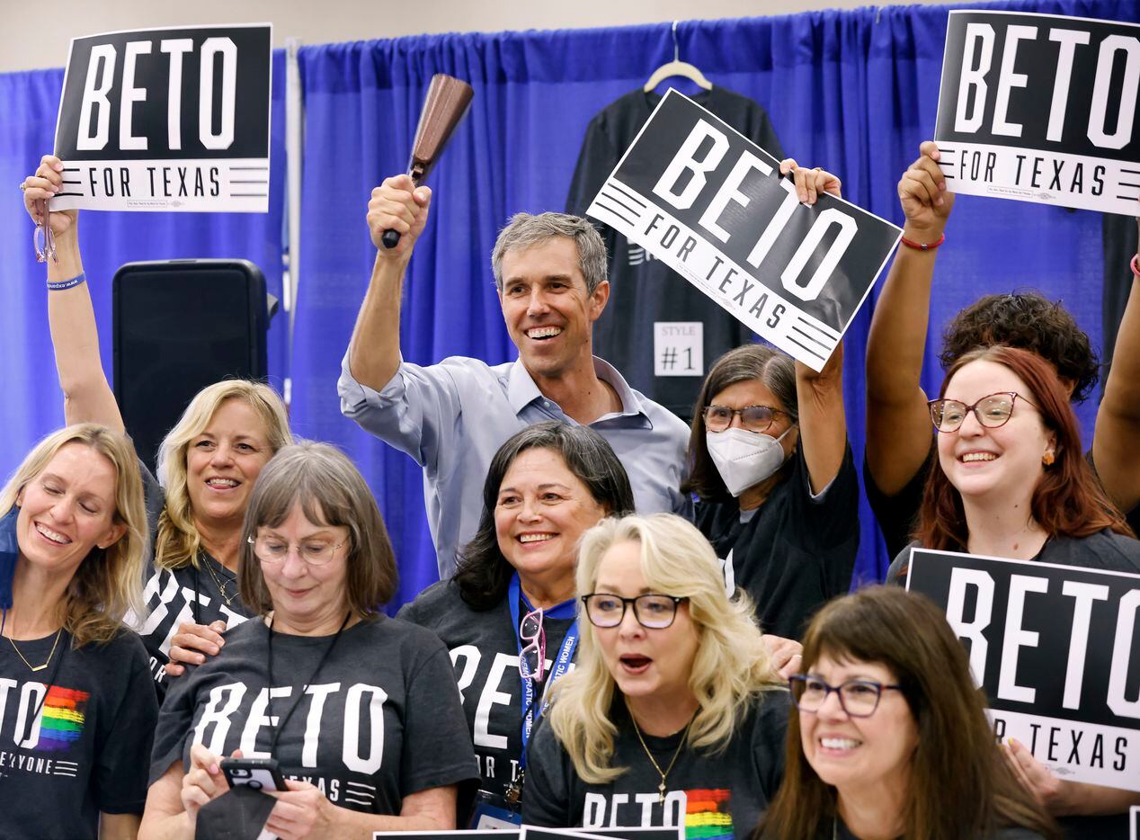 Democratic gubernatorial challenger Beto O'Rourke said he needs more cowbell as he poses for...