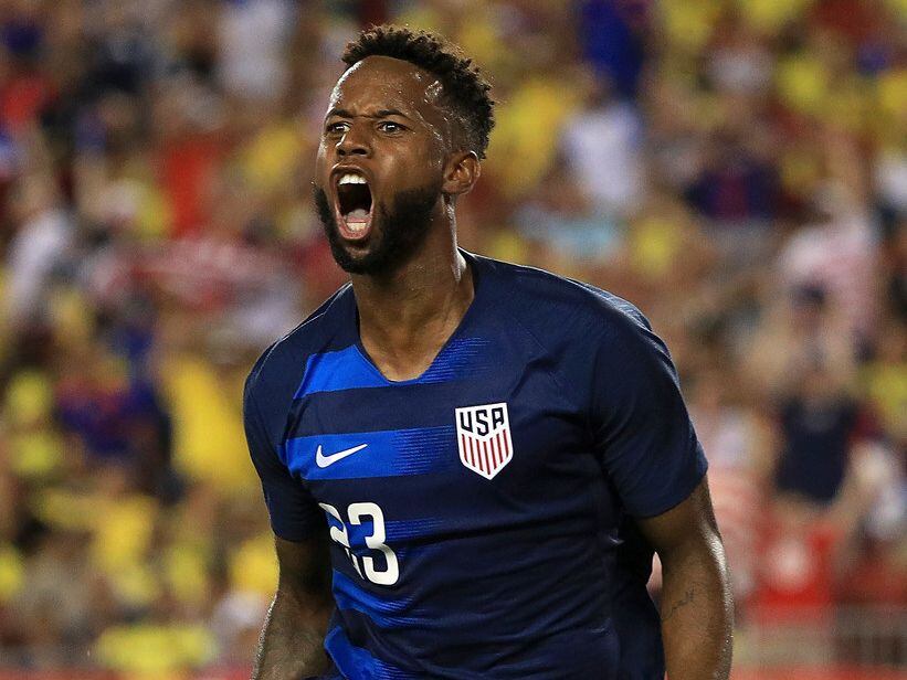 TAMPA, FL - OCTOBER 11:  Kellyn Acosta #23 of Unites States celebrates a goal during an...
