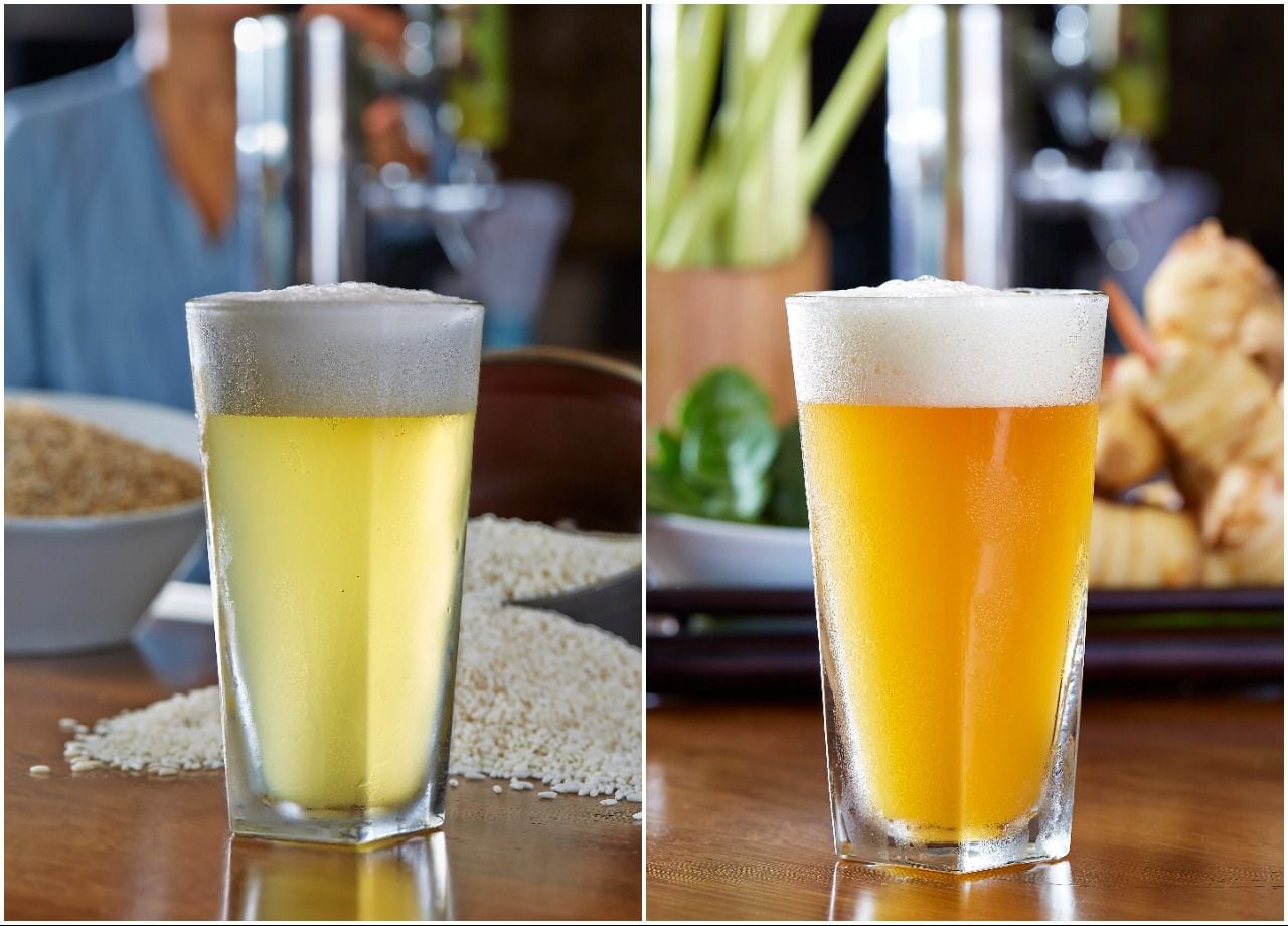 The Bia Hoi (left) and Thai-P-A (right) from Malai Kitchen, which brews its beers in-house...