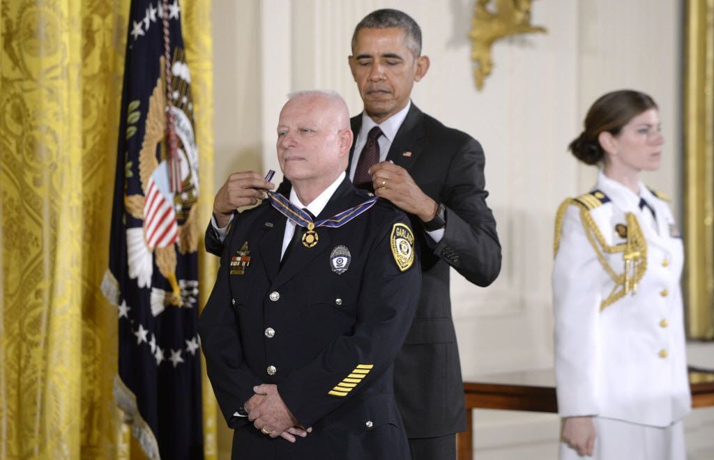 President Barack Obama awarded Garland police Officer Gregory Stevens the 2014-2015 Public...