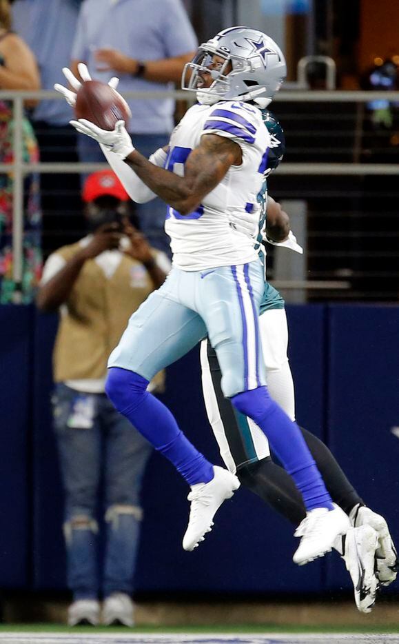 Dallas Cowboys cornerback Anthony Brown (30) grabs an interception during the first half of a NFL football game against the Philadelphia Eagles High at AT&T Stadium in Arlington on Monday, September 27, 2021. (John F. Rhodes / Special Contributor)