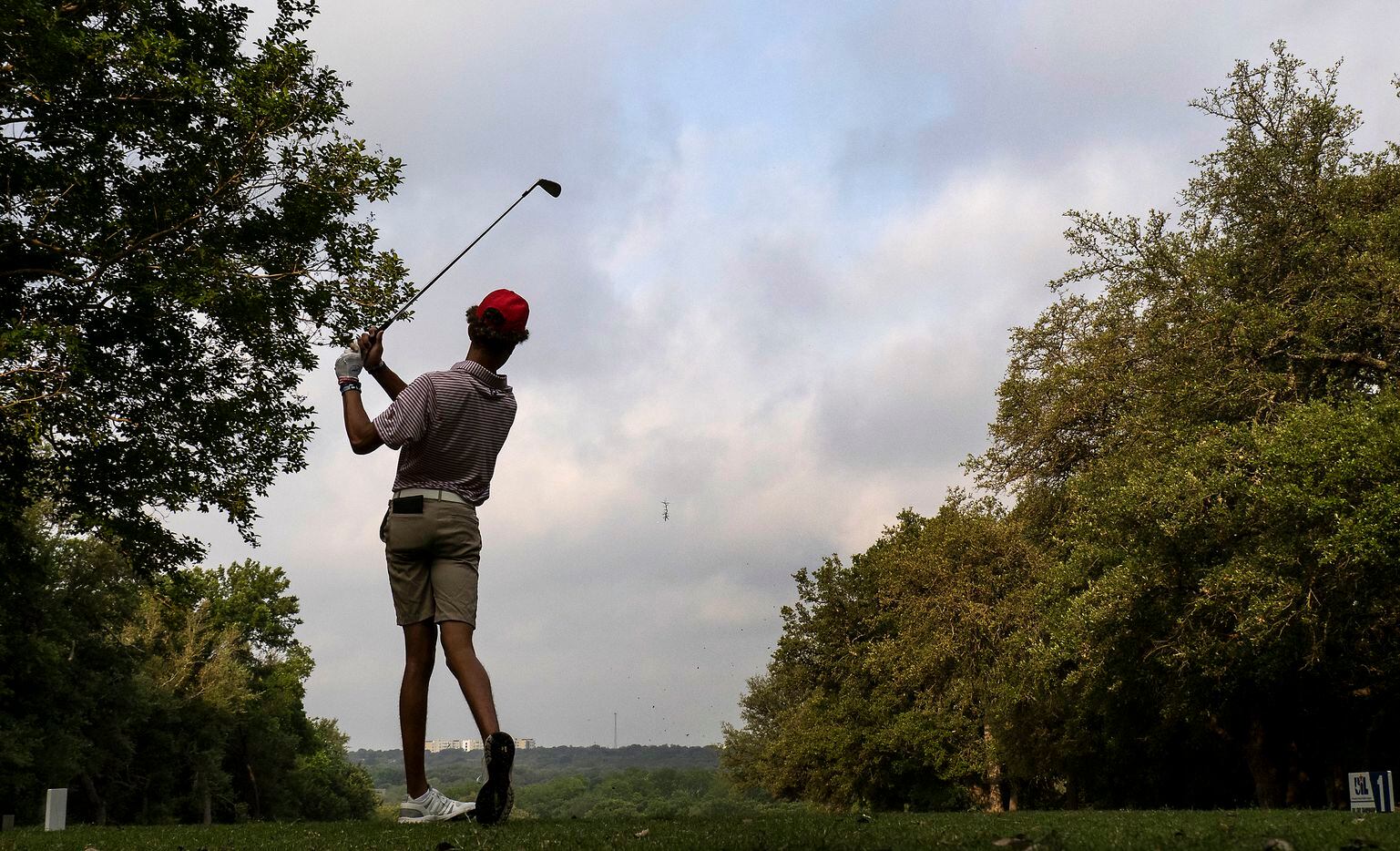 Flower Mound Marcus, Awesome Burnett tees off on the no.1 tee during the first round of the...