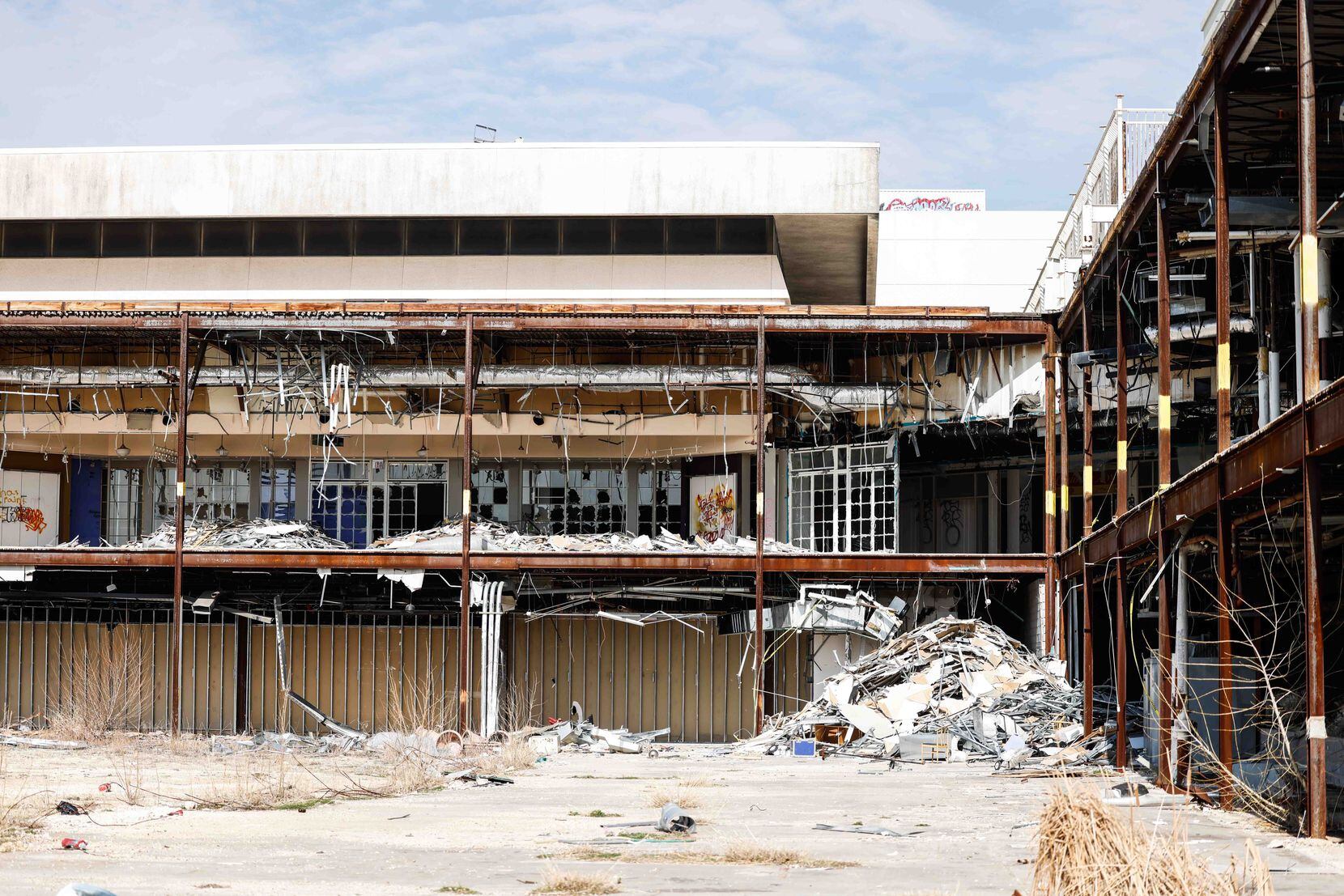 Remnants of buildings at the former Valley View Center in Dallas on Thursday.