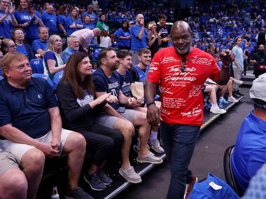 Dallas Cowboys Hall of Fame running back arrives for the Dallas Mavericks playoff game...
