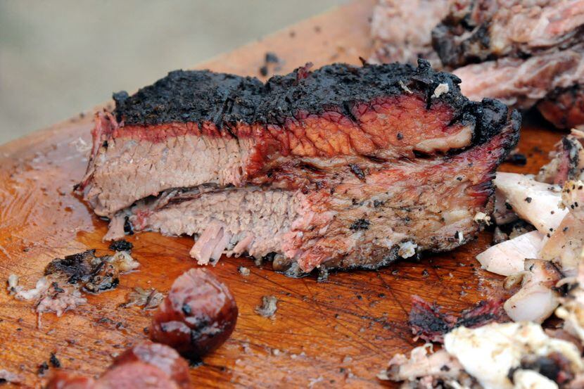 Smoked brisket at the annual Blues, Bandits, and Barbeque at Kidd Springs Park in Dallas.