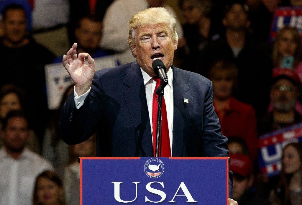 President-elect Donald Trump he speaks during a "USA Thank You" tour event in Cincinnati....