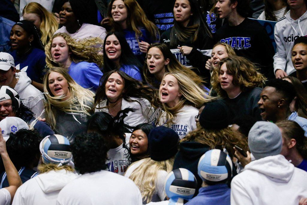 Byron Nelson student section before the first set of a class 6A volleyball state semifinal...