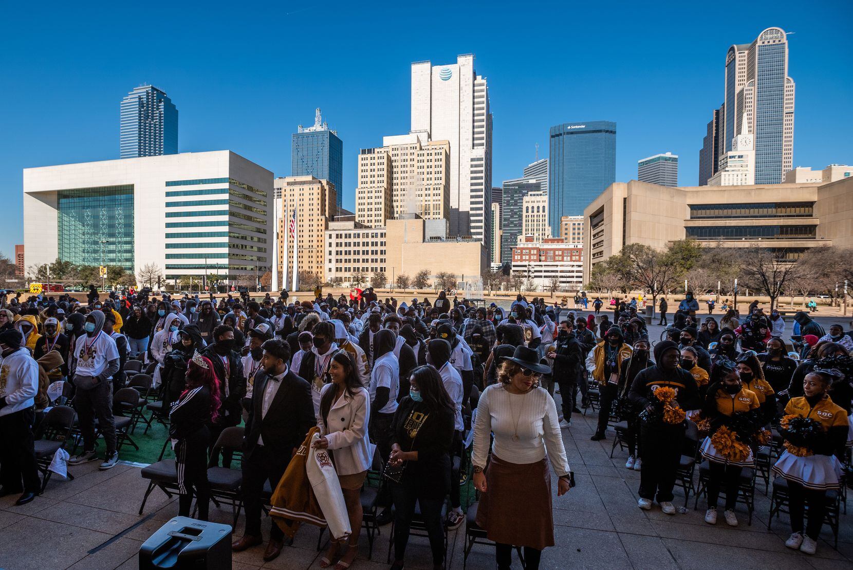 Fans and members of the South Oak Cliff High School Football team during the Celebration of...
