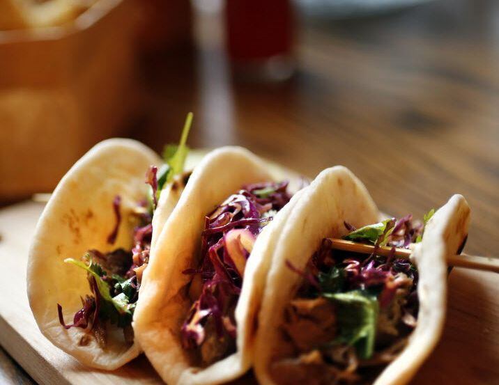 Crispy duck tacos at the Cook Hall in the W Dallas Victory hotel.