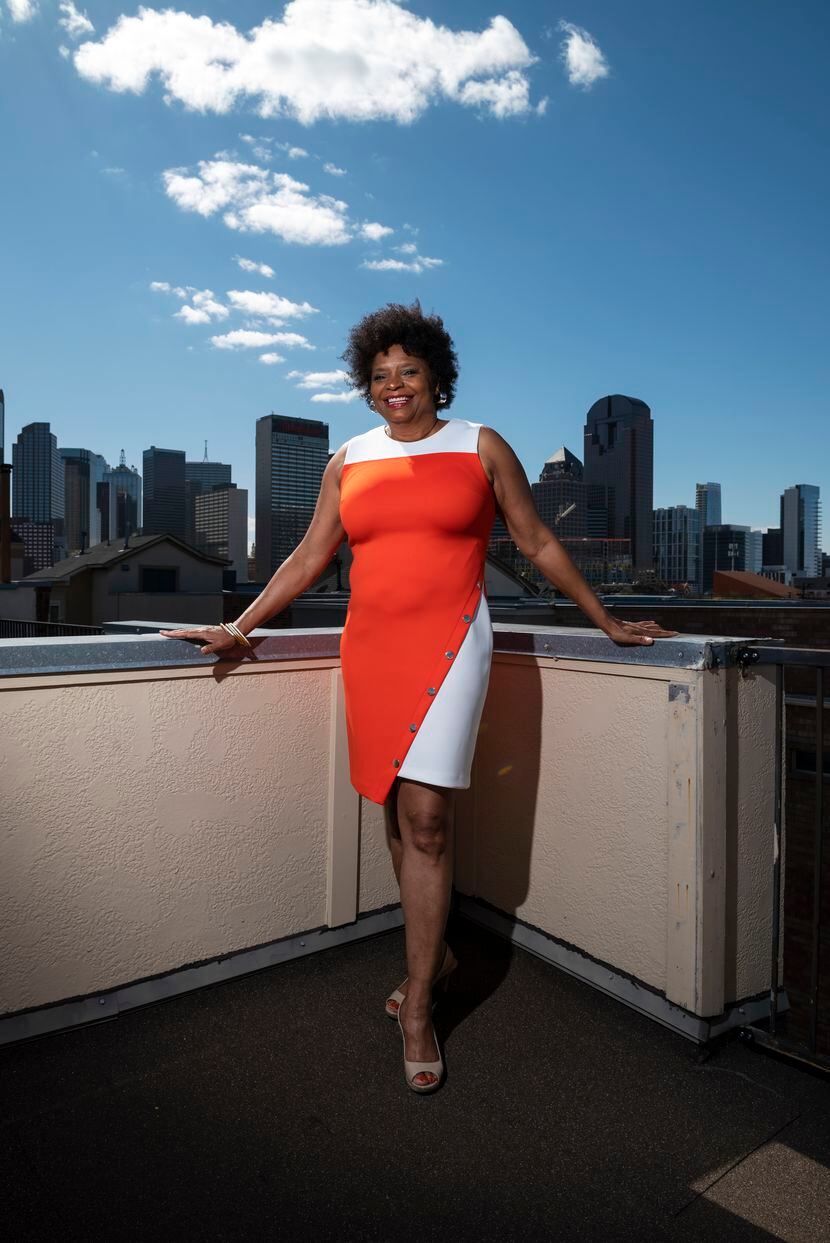 Author and literary leader Sanderia Faye outside her home in Dallas.