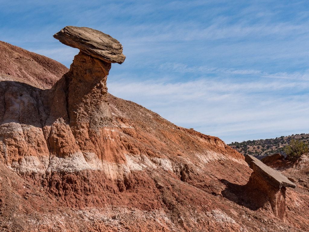A pair of balanced rocks stand near Palo Duro Canyon State Park's Pioneer Amphitheater.  
