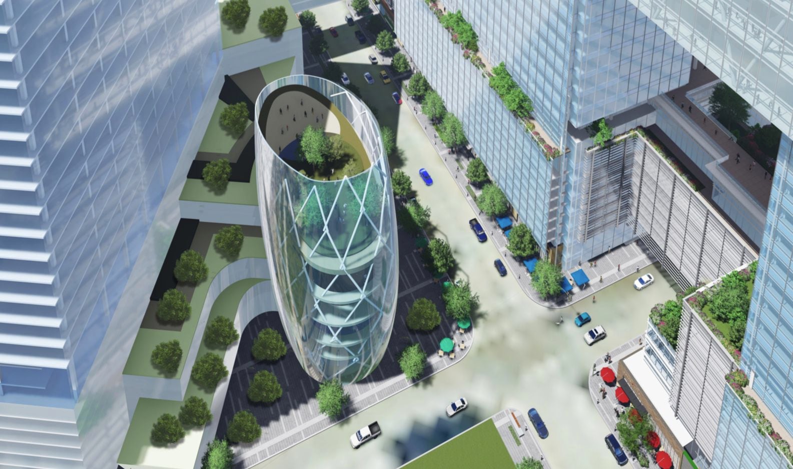Dallas developer KDC and architect Pelli Clarke Pelli planned a 10-block campus for Amazon in downtown Dallas. 