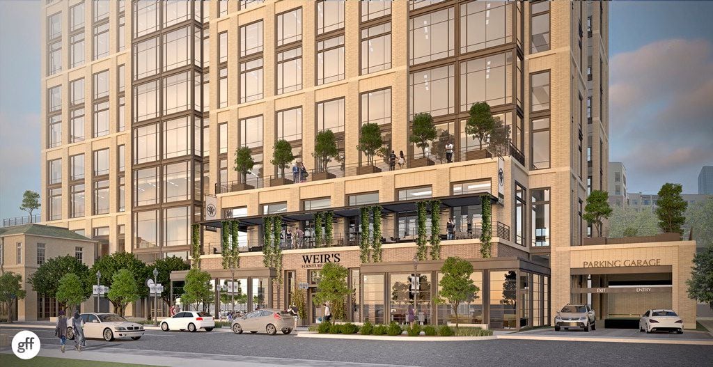A retail strip and office tower will replace the longtime Weir's Furniture store in Dallas' Knox Street district.