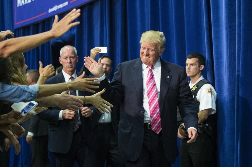 Donald Trump, the Republican presidential nominee, arrived to speak at a campaign rally in...