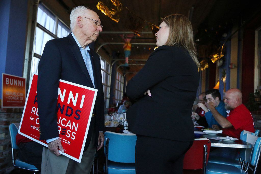 Rafael Cruz, the father of Texas Sen. Ted Cruz, and Bunni Pounds spoke during a campaign event for Pounds at Cafe Del Rio in Mesquite on May 9, 2018.