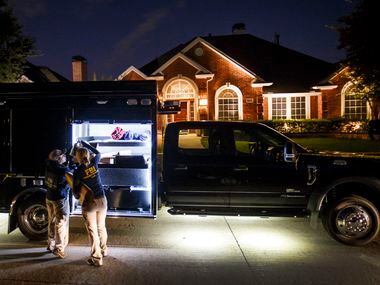 Members of an FBI evidence response team work at the family home of Sherin Mathews in the...